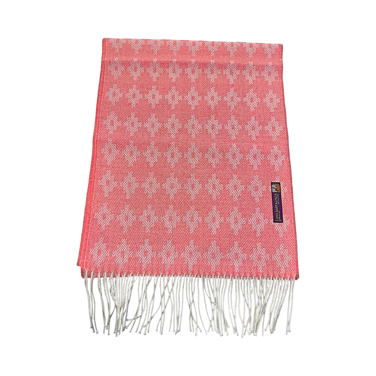 Coral Pink Woven Diamond 100% Baby Alpaca Scarf by Luxe Alpaca