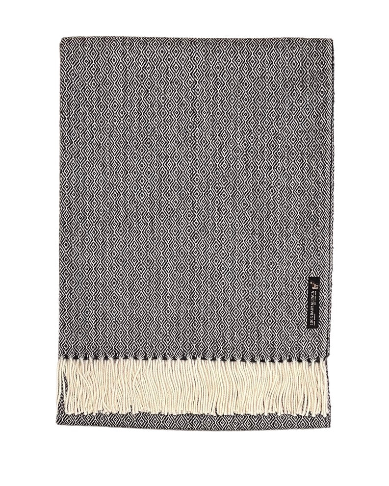 Black & Cream Diamond Baby Alpaca Throw by Luxe Alpaca