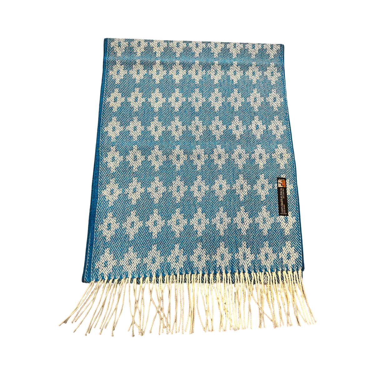 Light Blue Woven Diamond 100% Baby Alpaca Scarf by Luxe Alpaca