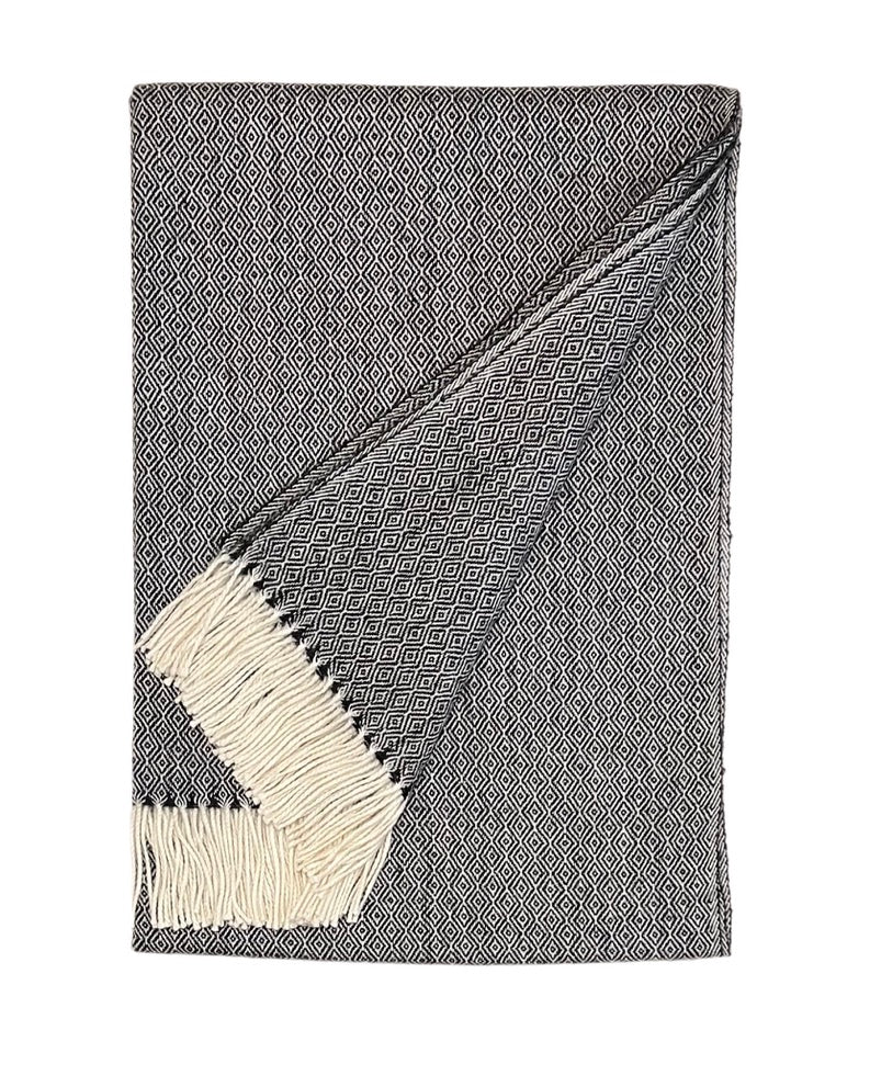 Black & Cream Diamond Baby Alpaca Throw, view 2