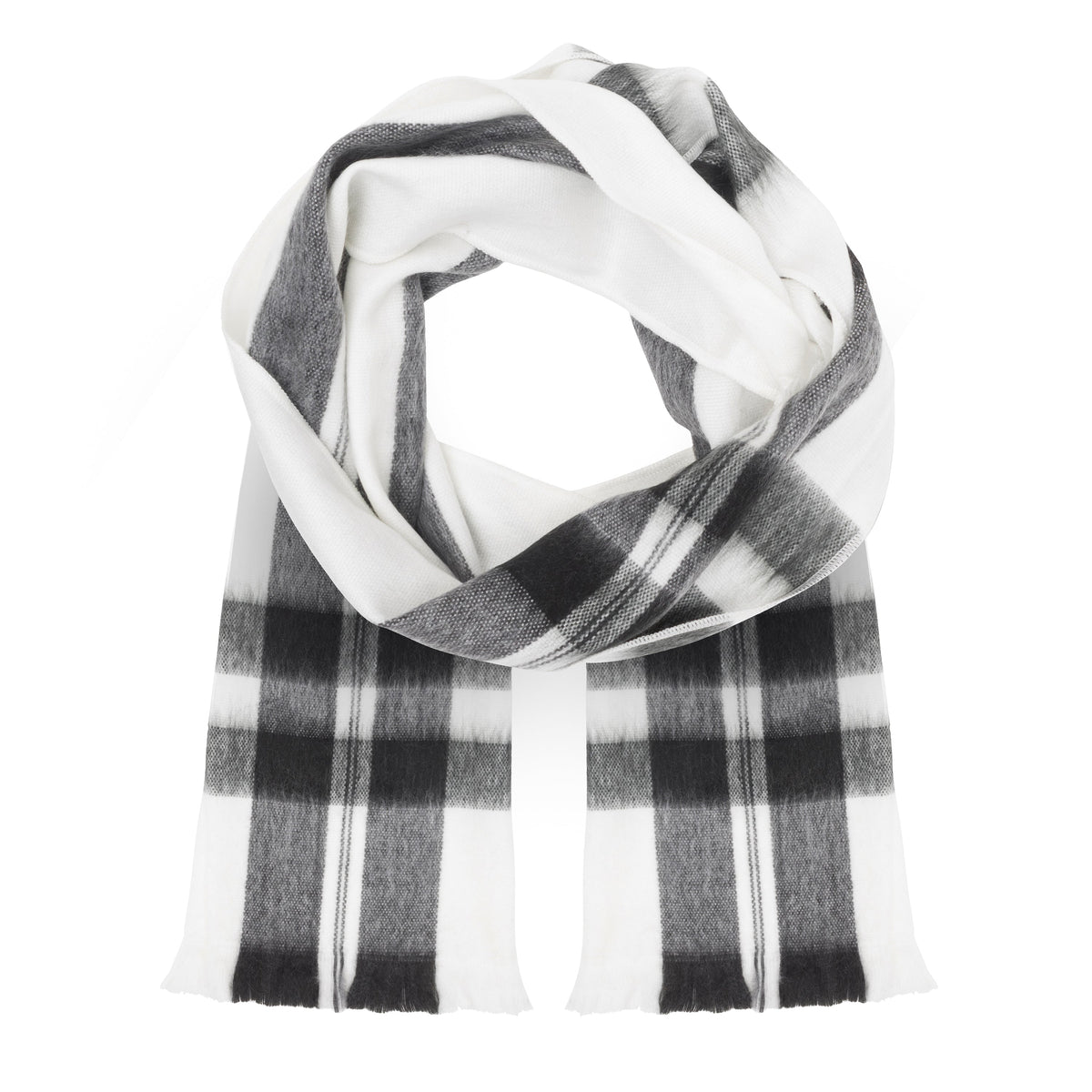 Alpaca Scarf (White with Black Plaid) by Luxe Alpaca