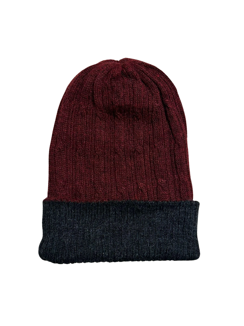 Burgundy & Charcoal Reversible Alpaca Beanie by Luxe Alpaca