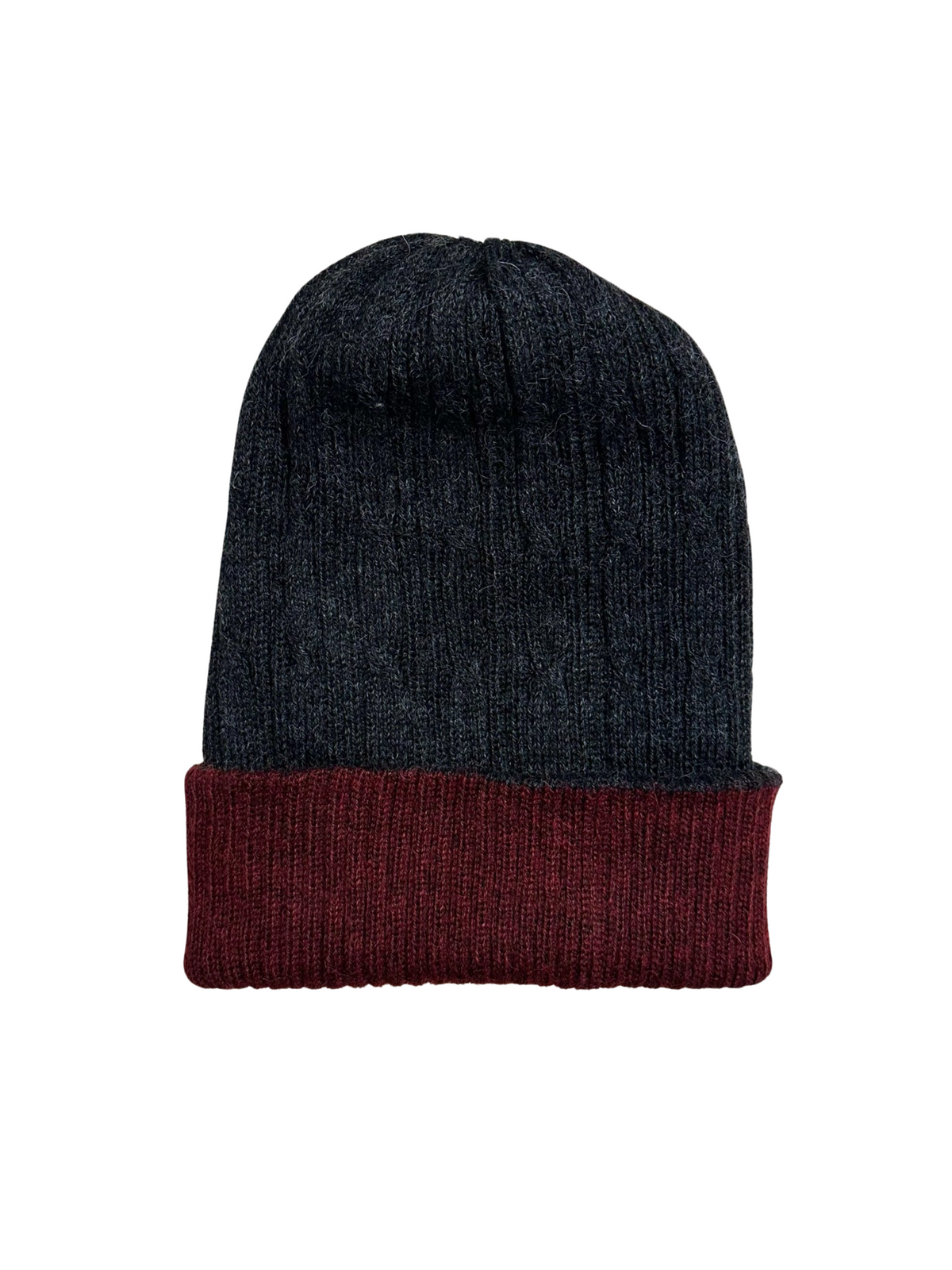 Burgundy & Charcoal Reversible Alpaca Beanie, view 2