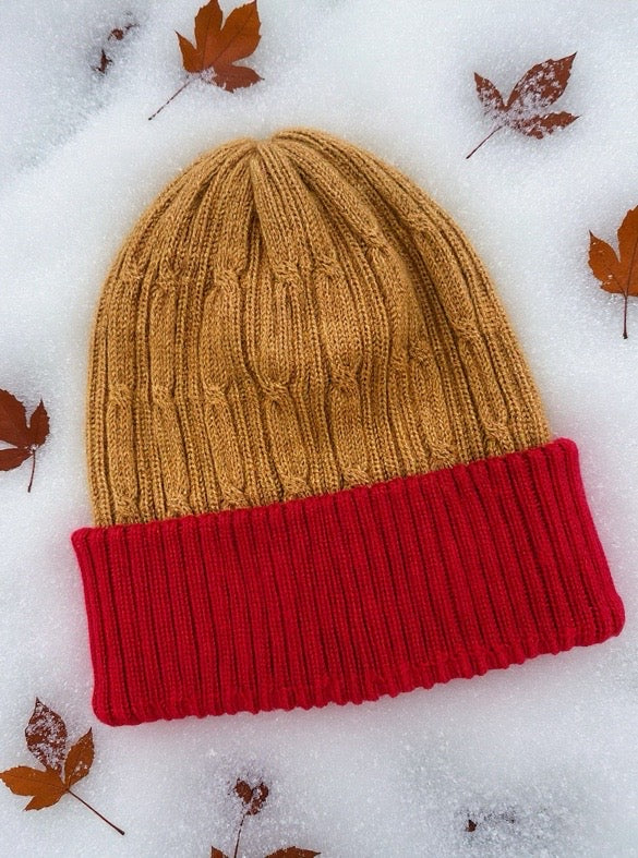 Scarlet & Butterscotch Reversible Alpaca Beanie by Luxe Alpaca