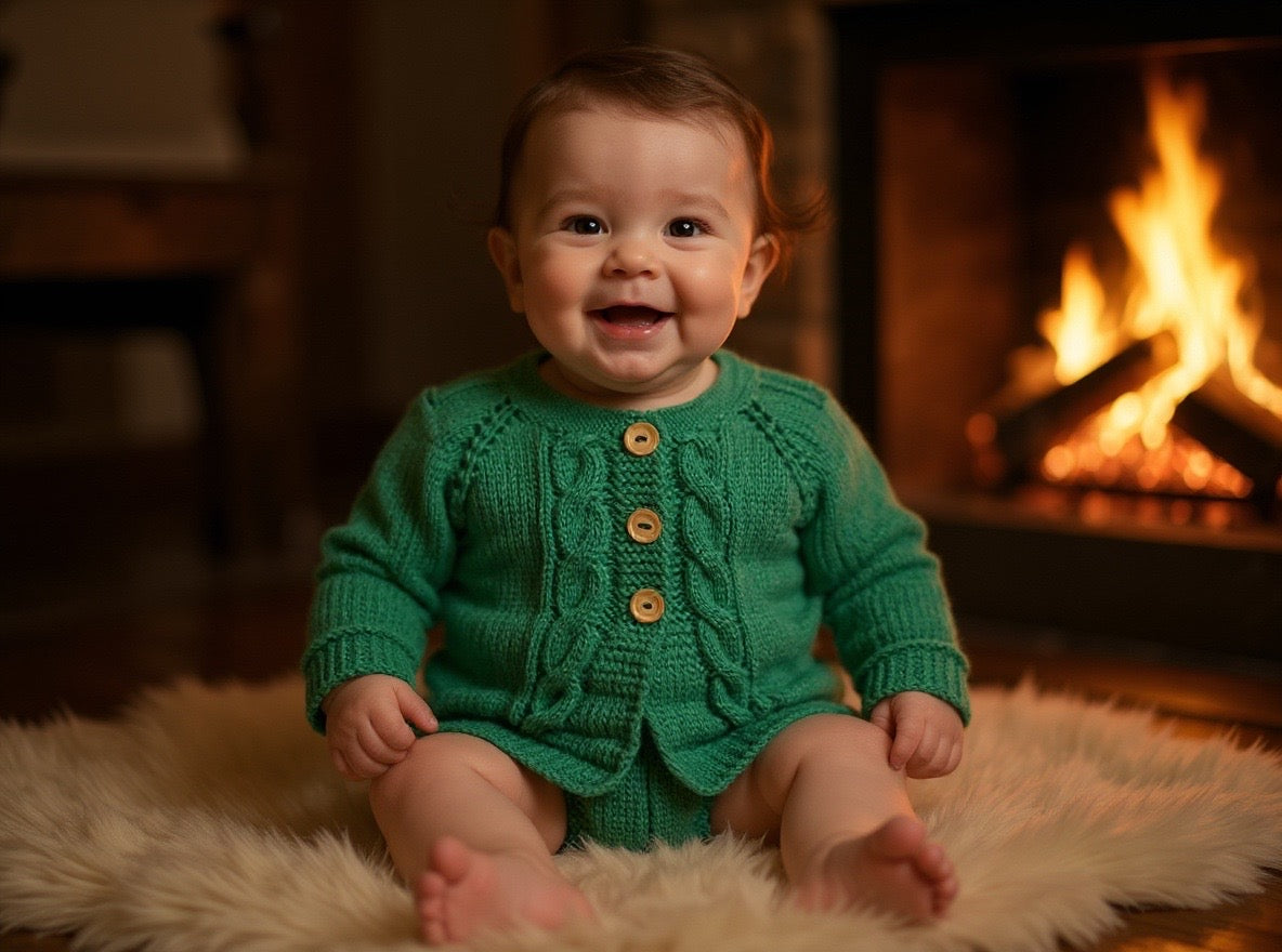 Kids Knitted Baby Alpaca Braid Sweater, view 3