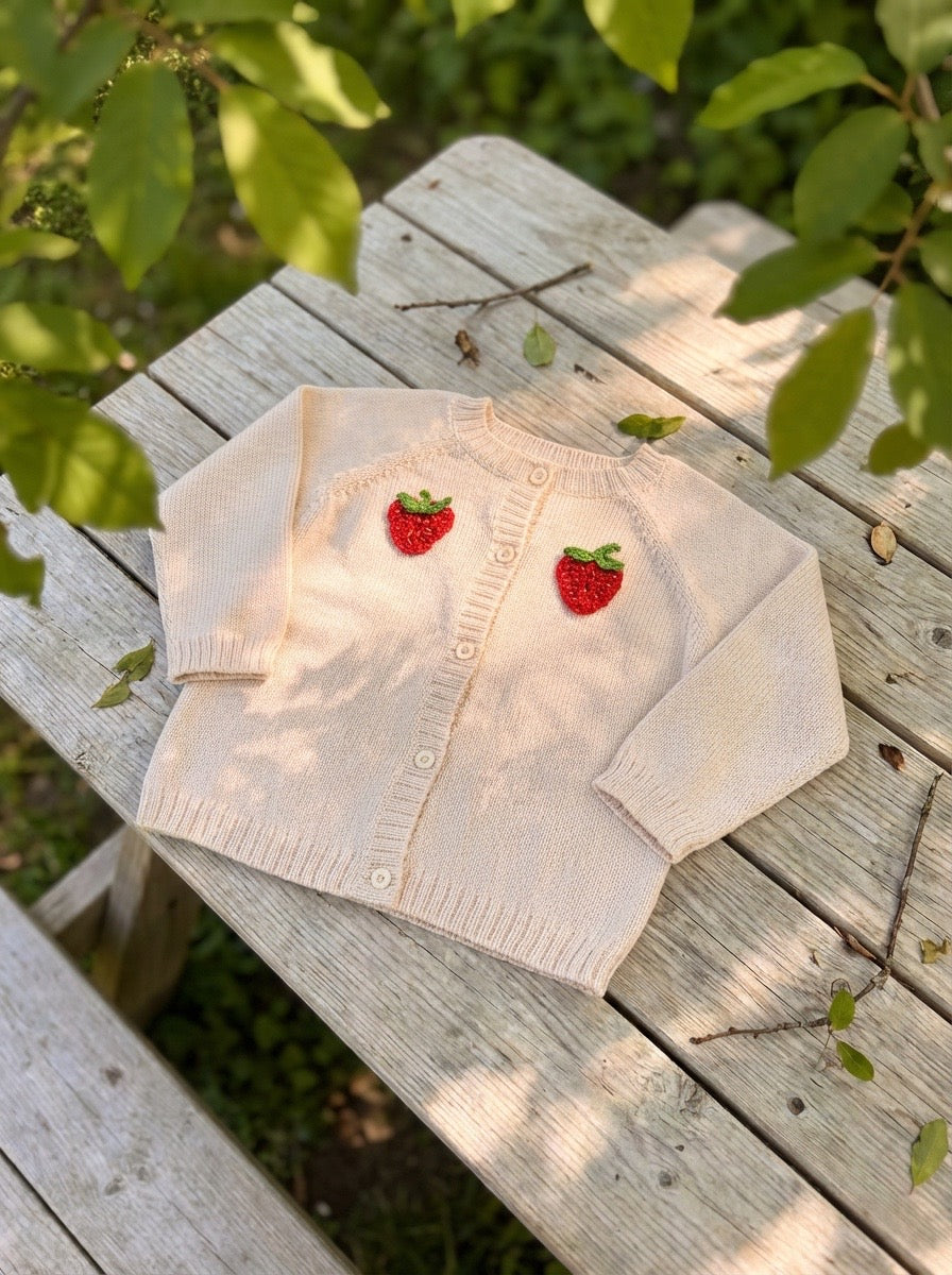 Kids Knitted Baby Alpaca Strawberry Sweater, view 3