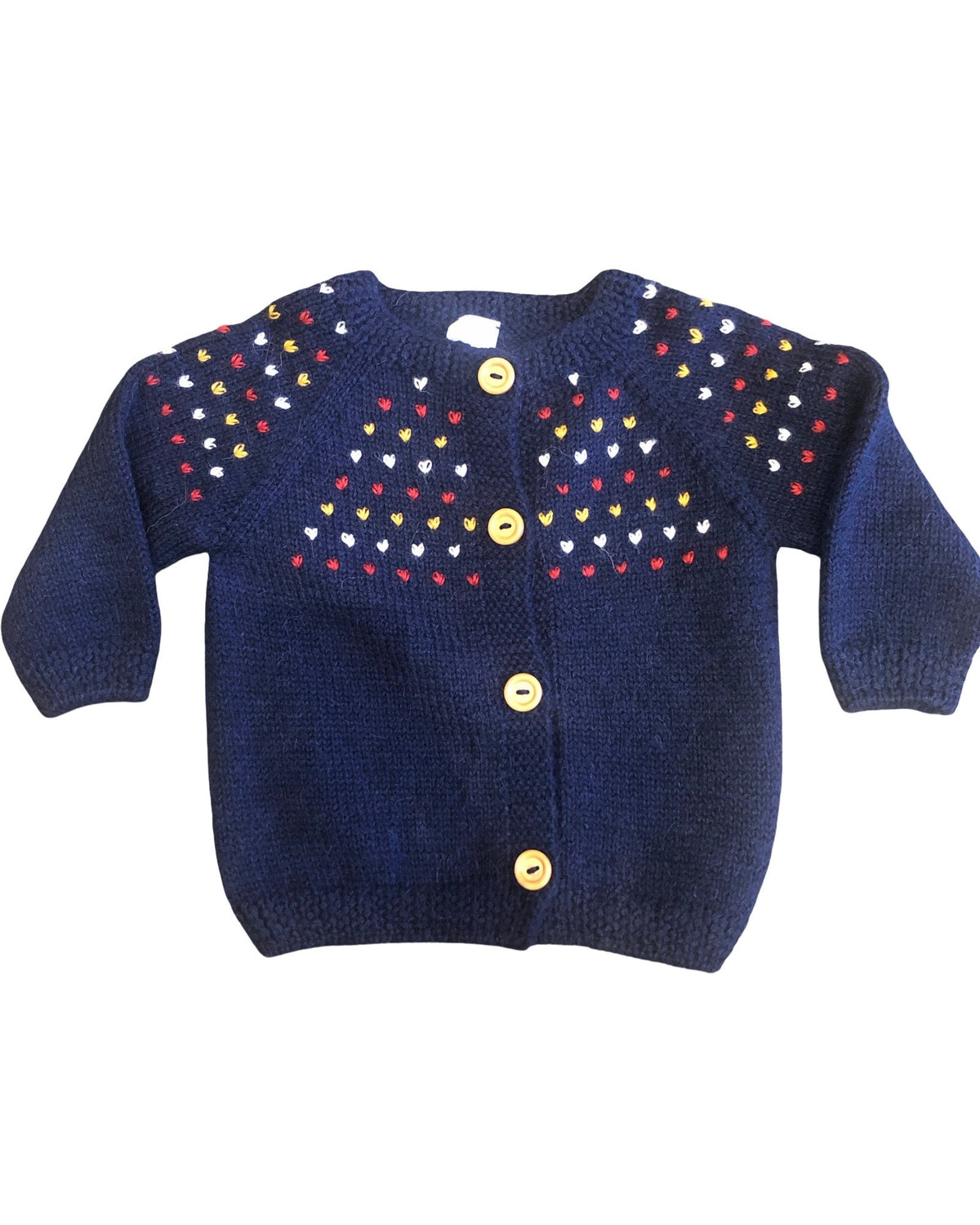 Kids Knitted Baby Alpaca Navy Hearts Sweater, view 6