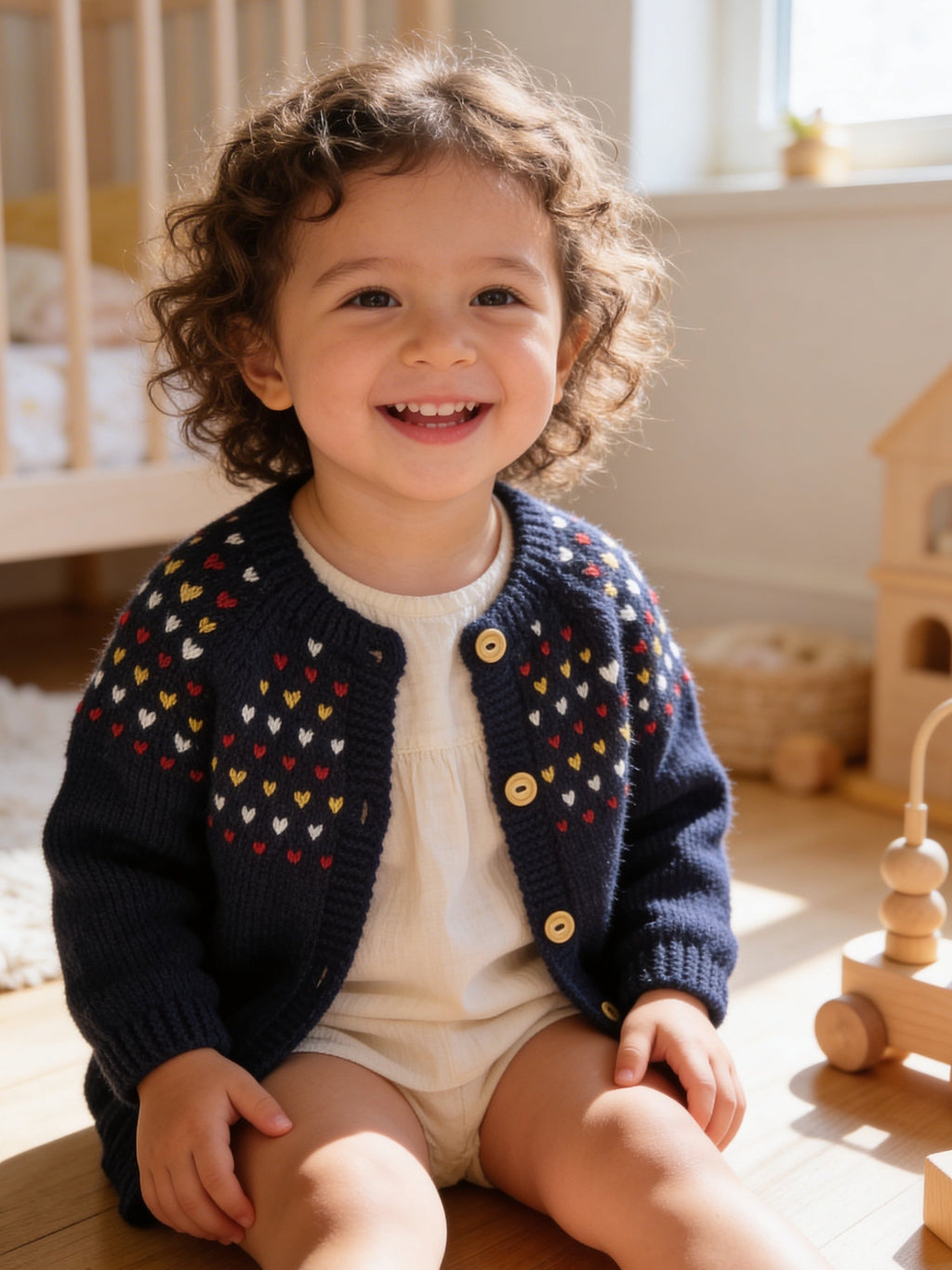 Kids Knitted Baby Alpaca Navy Hearts Sweater by Luxe Alpaca