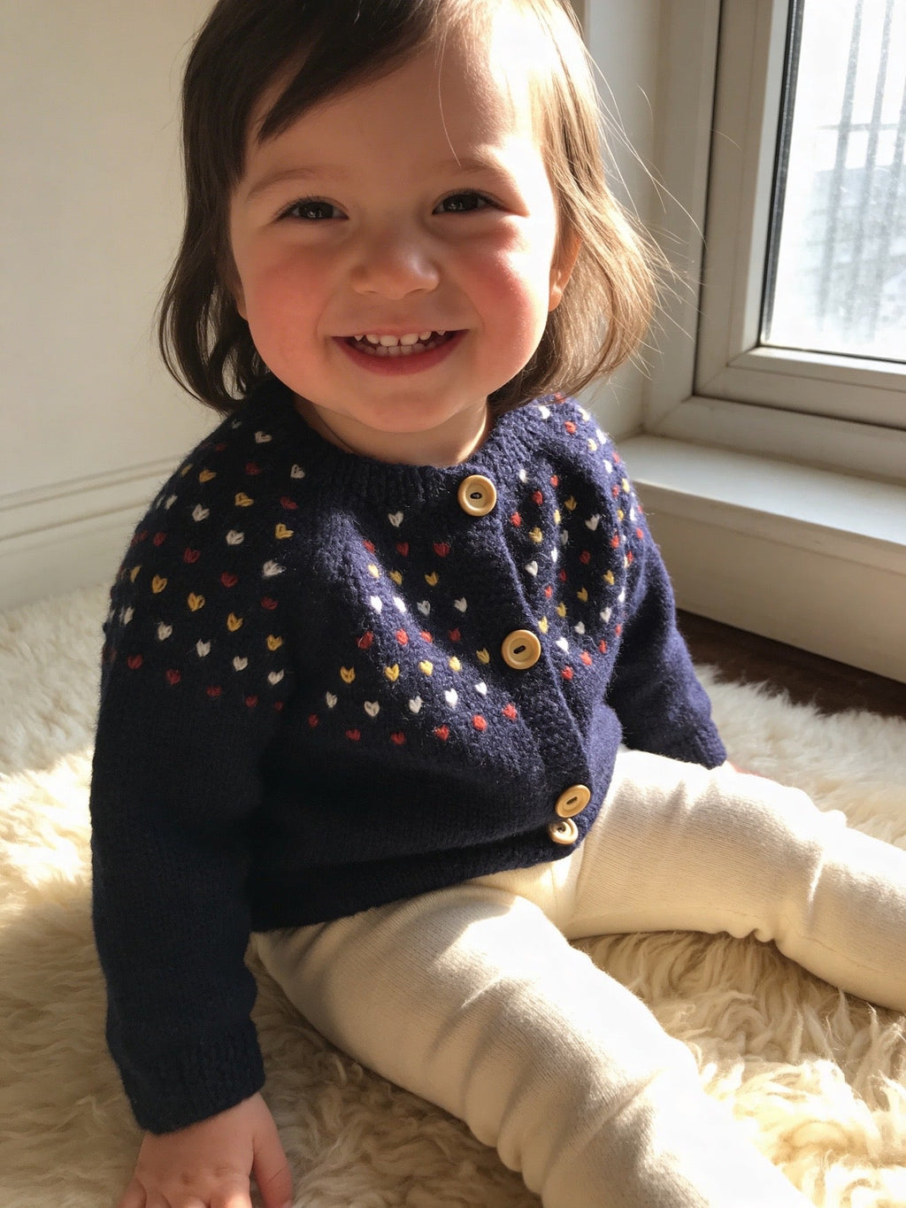 Kids Knitted Baby Alpaca Navy Hearts Sweater, view 5