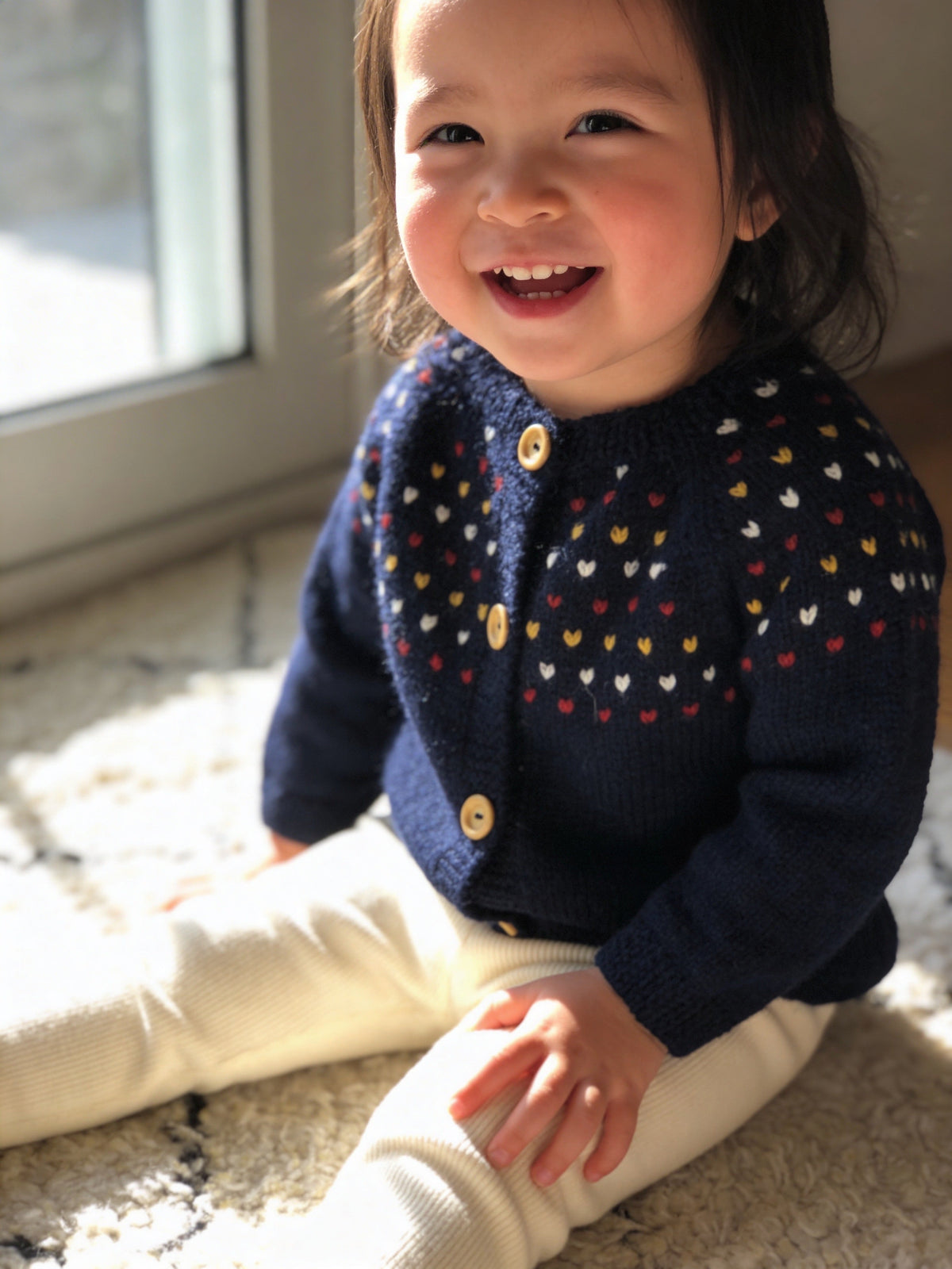 Kids Knitted Baby Alpaca Navy Hearts Sweater, view 4