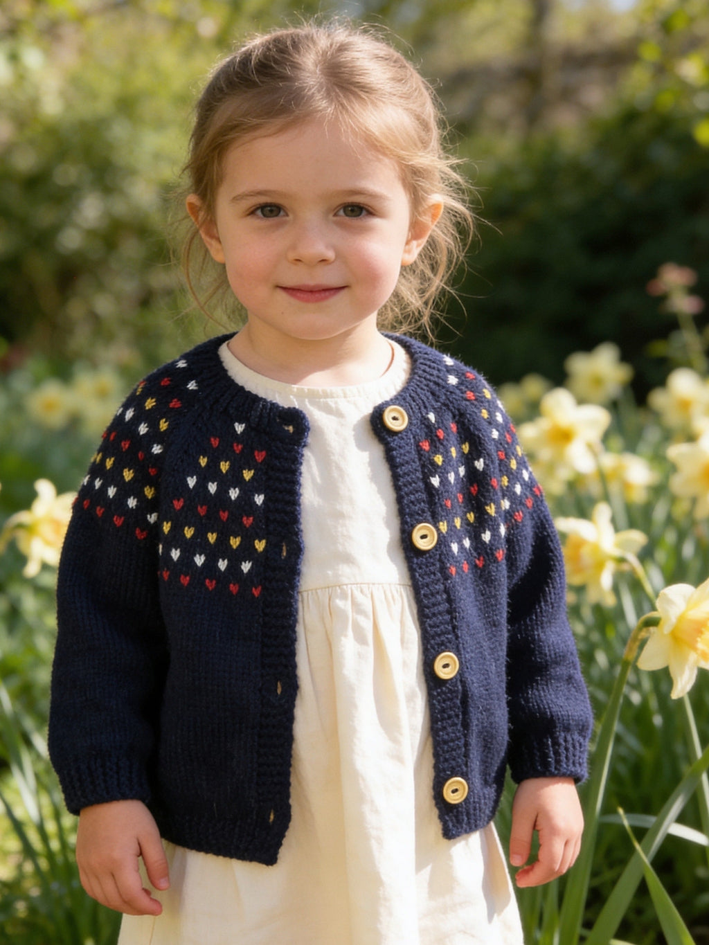 Kids Knitted Baby Alpaca Navy Hearts Sweater, view 3
