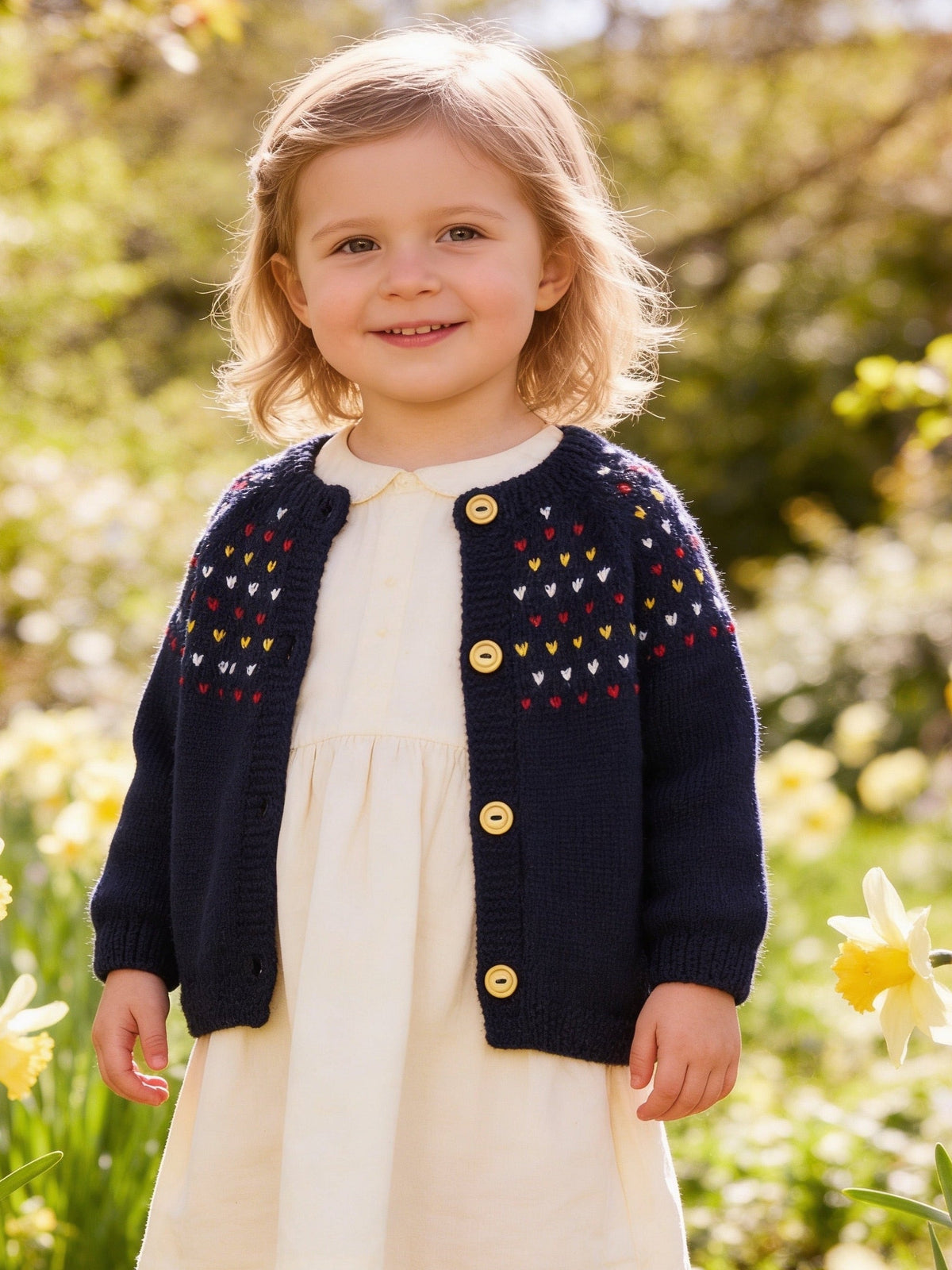 Kids Knitted Baby Alpaca Navy Hearts Sweater, view 2