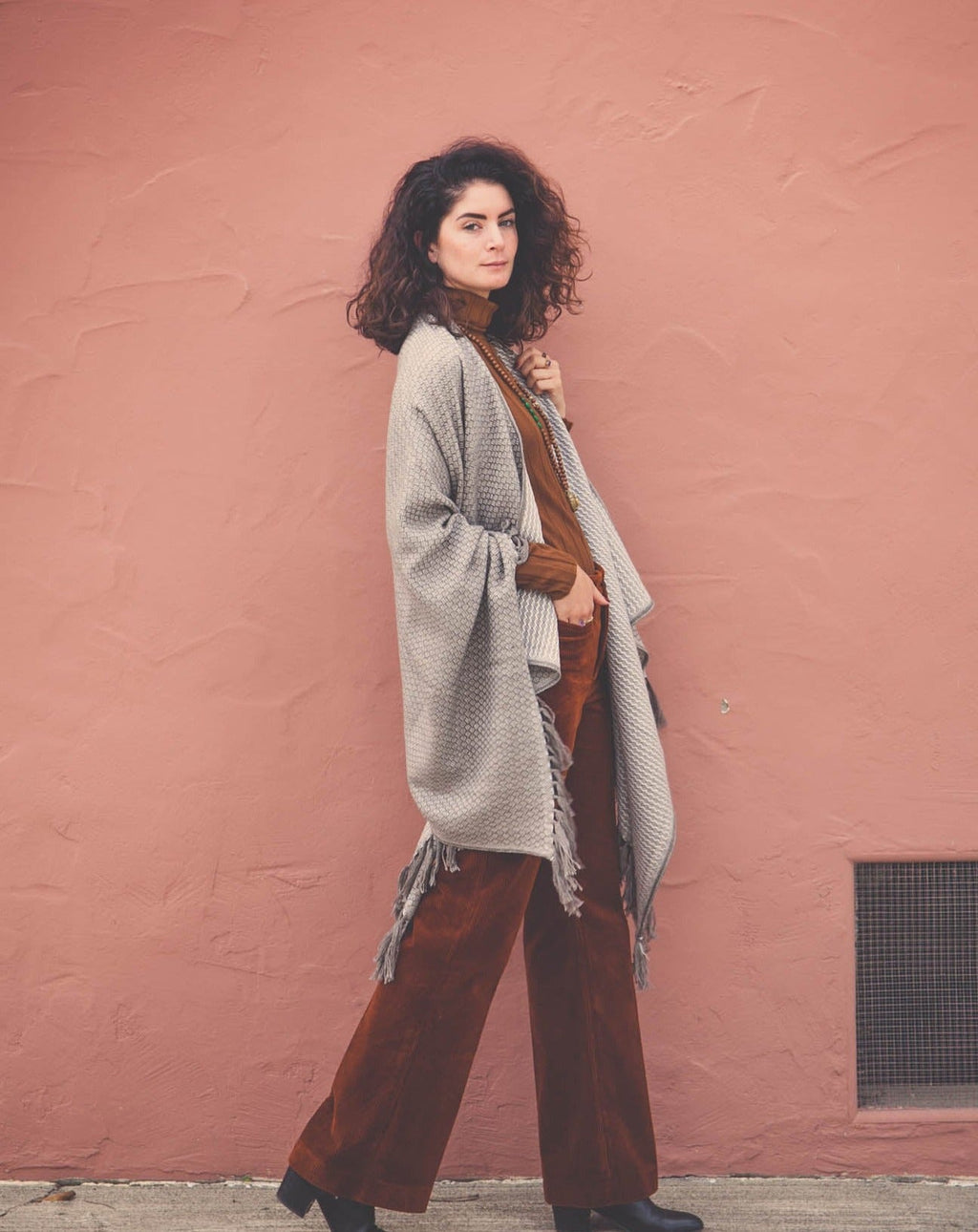 Earl Grey Alpaca Blend Poncho, view 7