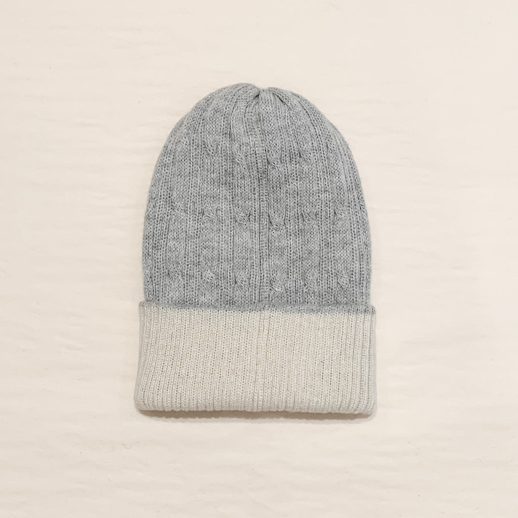 Cream and Grey Alpaca Reversible Adult Beanie, view 2