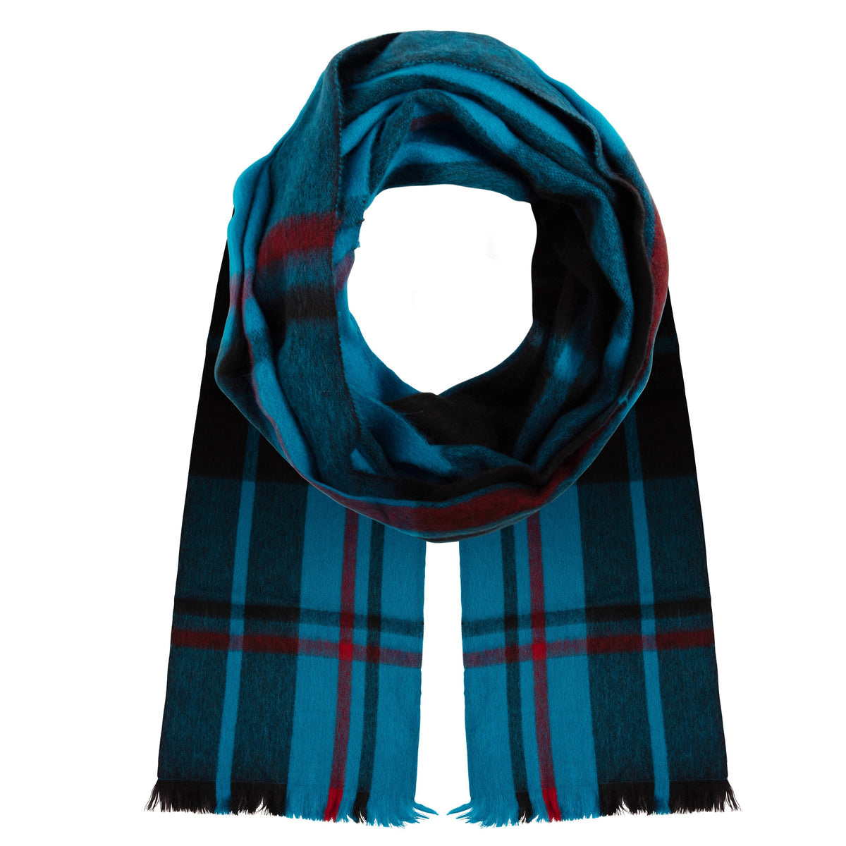 Alpaca Scarf (Bright Blue Plaid with Red Stripe) by Luxe Alpaca