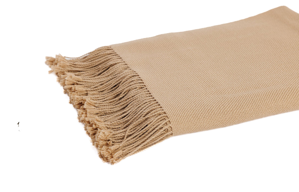 Handloomed Undyed 100% Baby Alpaca - Light Tan Throw Blanket From Peru - Wasi Collection
