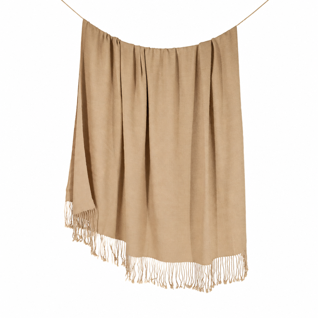 Handloomed Undyed 100% Baby Alpaca - Light Tan Throw Blanket From Peru - Wasi Collection