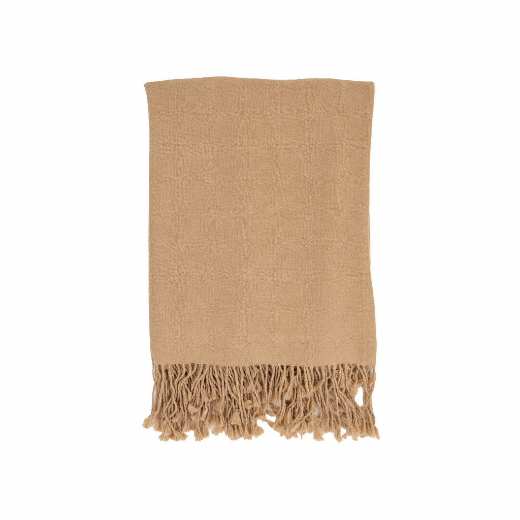 Handloomed Undyed 100% Baby Alpaca - Light Tan Throw Blanket From Peru - Wasi Collection